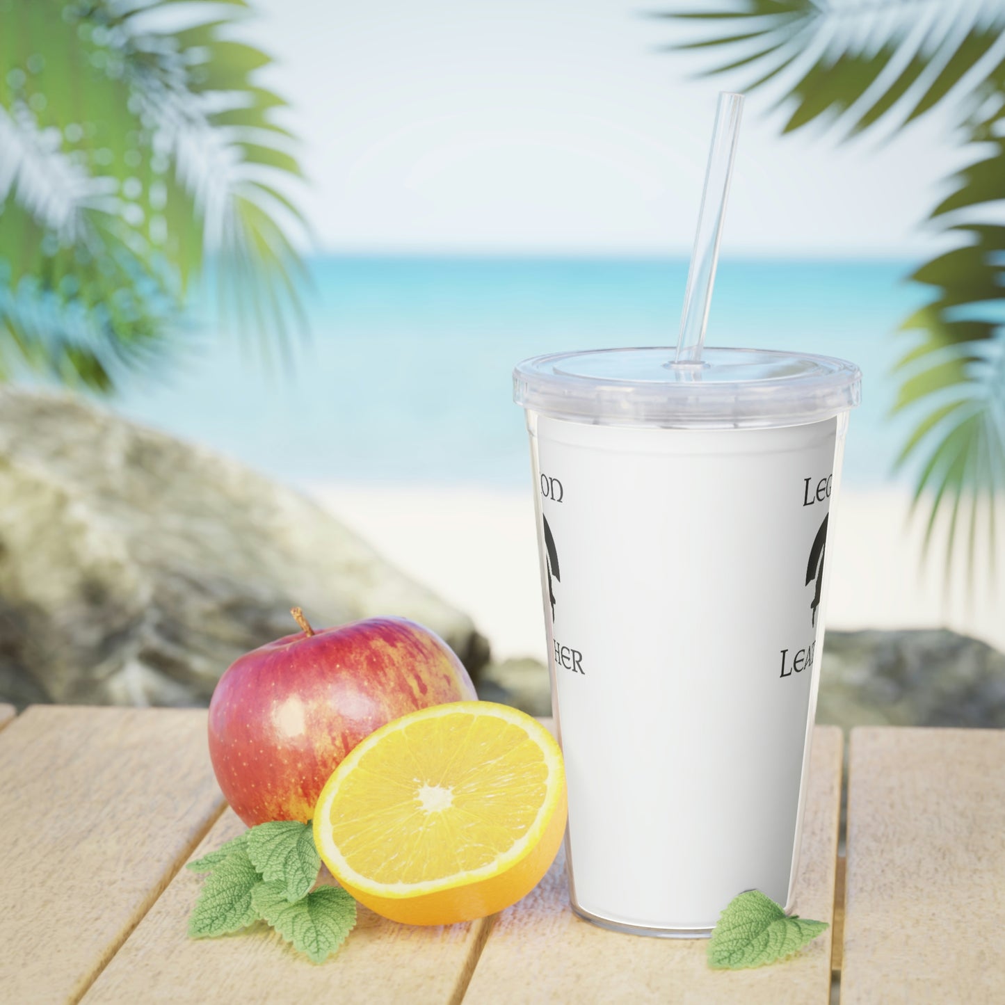 Legion Leather Logo Plastic Tumbler with Straw