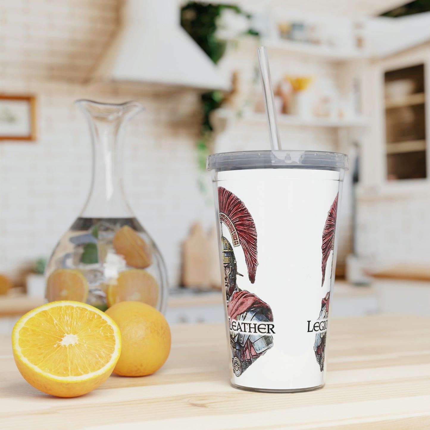 Legion Leather Plastic Tumbler with Straw